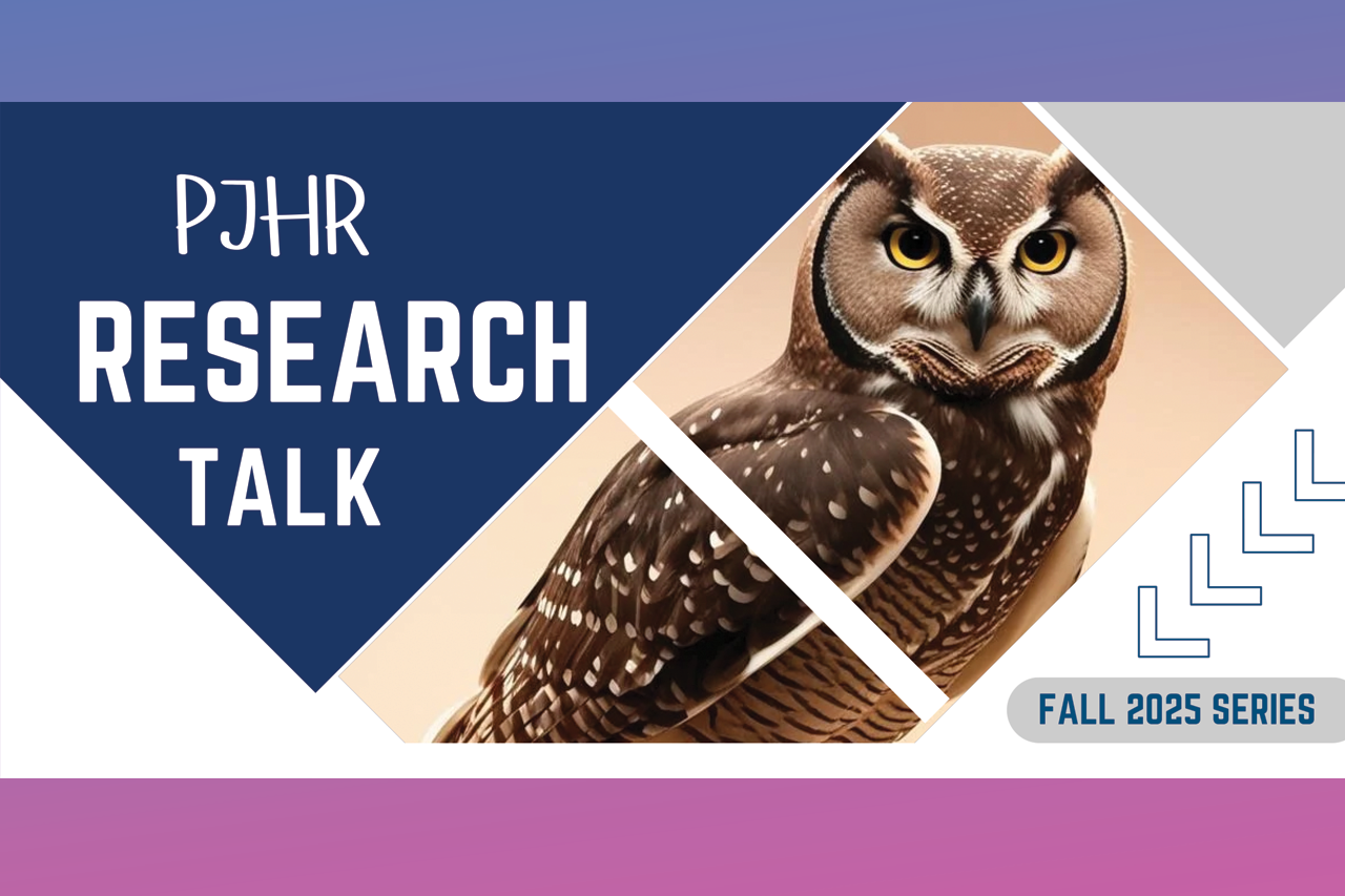 PJHR Research Talk Series 2025-26 graphic with realistic owl