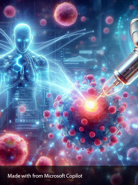 illustration a body and virus being targeted with ai