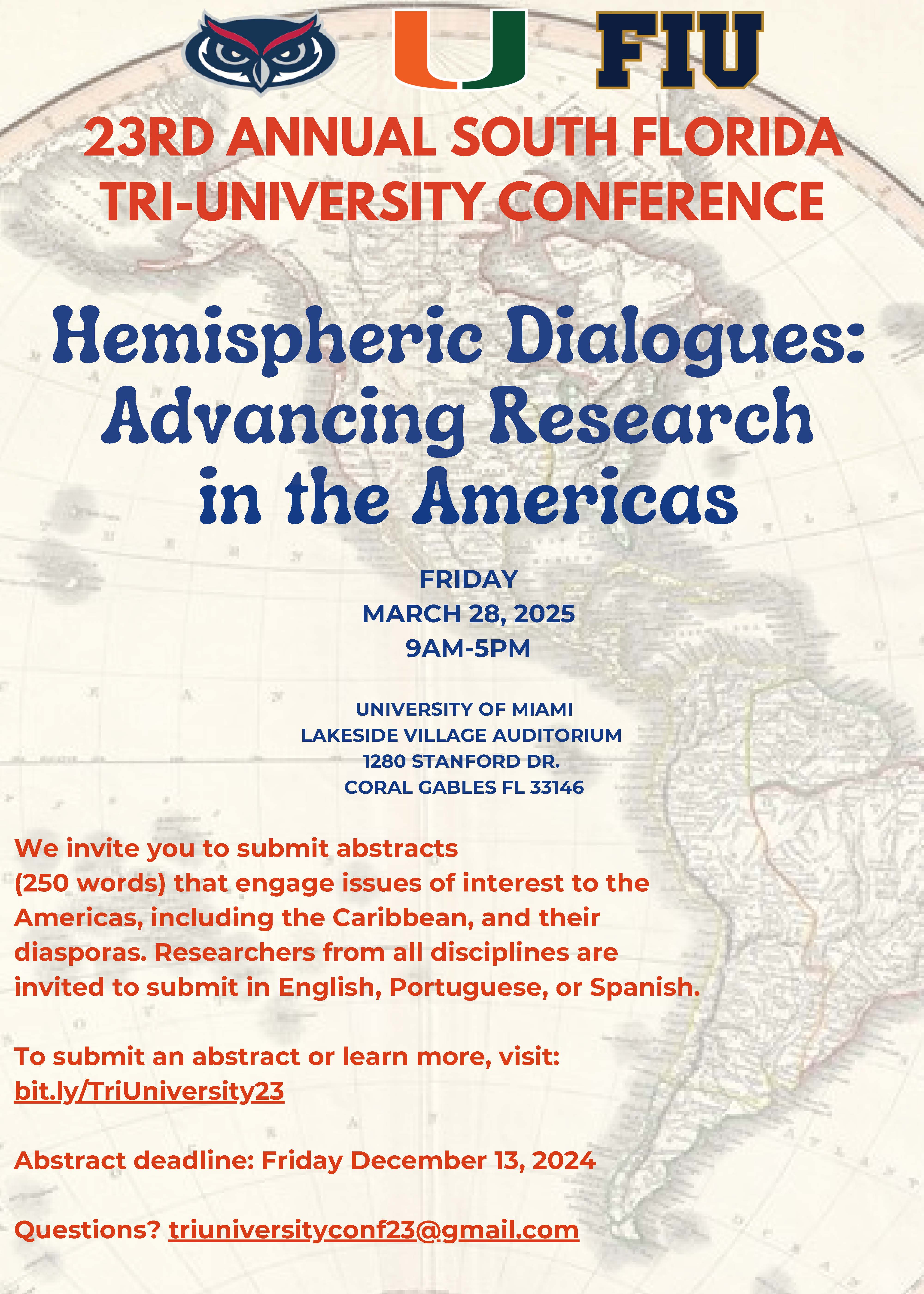 flyer with western hemisphere map announcing graduate student conference.