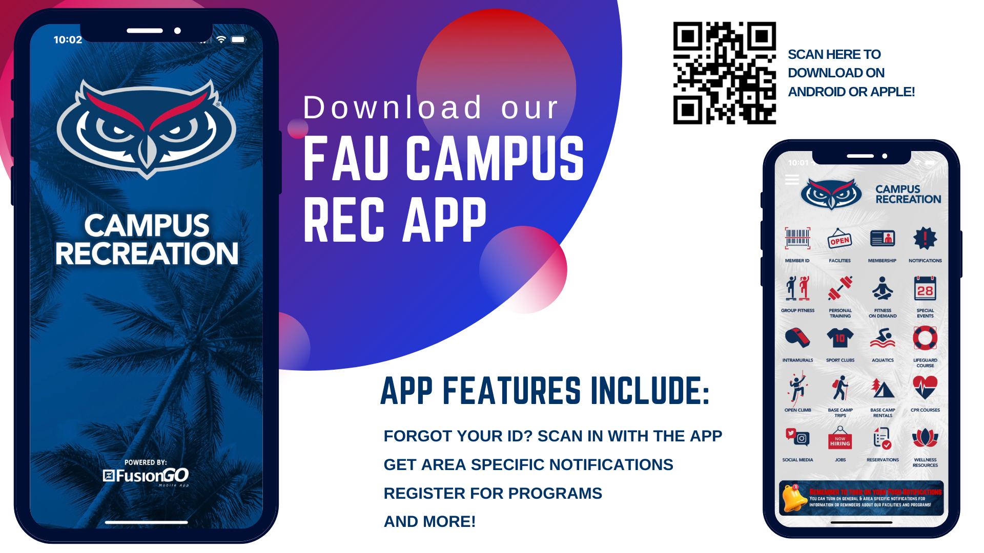 campus rec app screens