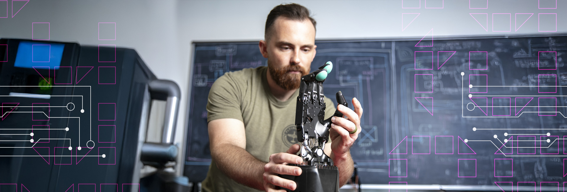 Student working on robotic hand