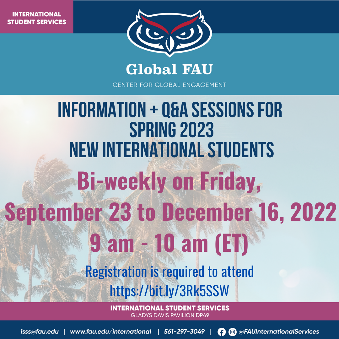FAU Q&A Sessions for Newly Admitted International Students