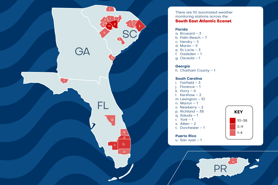 NOAA map of automated weather monitoring stations