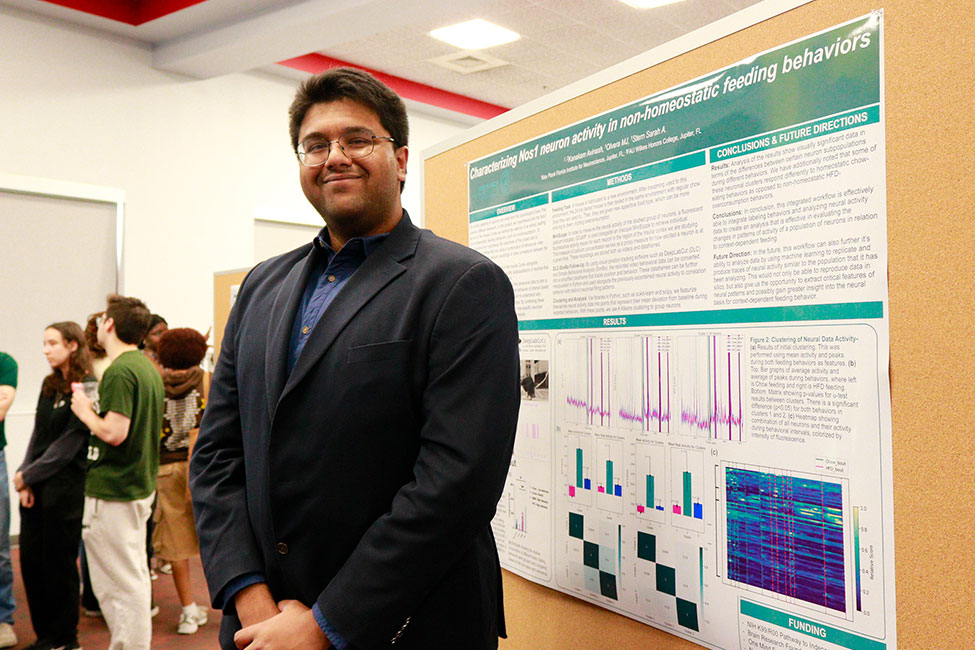 Avinash Kanakam standing in front of his research poster