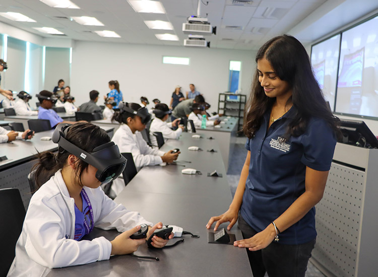 Students using virtual reality medical gear