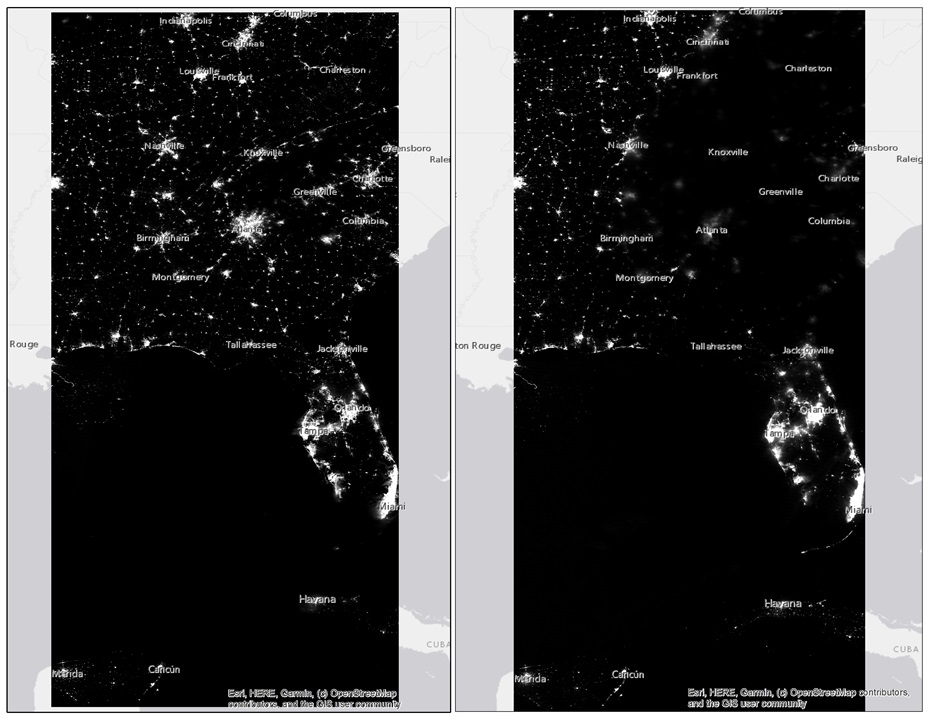 Images from the nighttime lightdata from NASA’s operational Black Marble