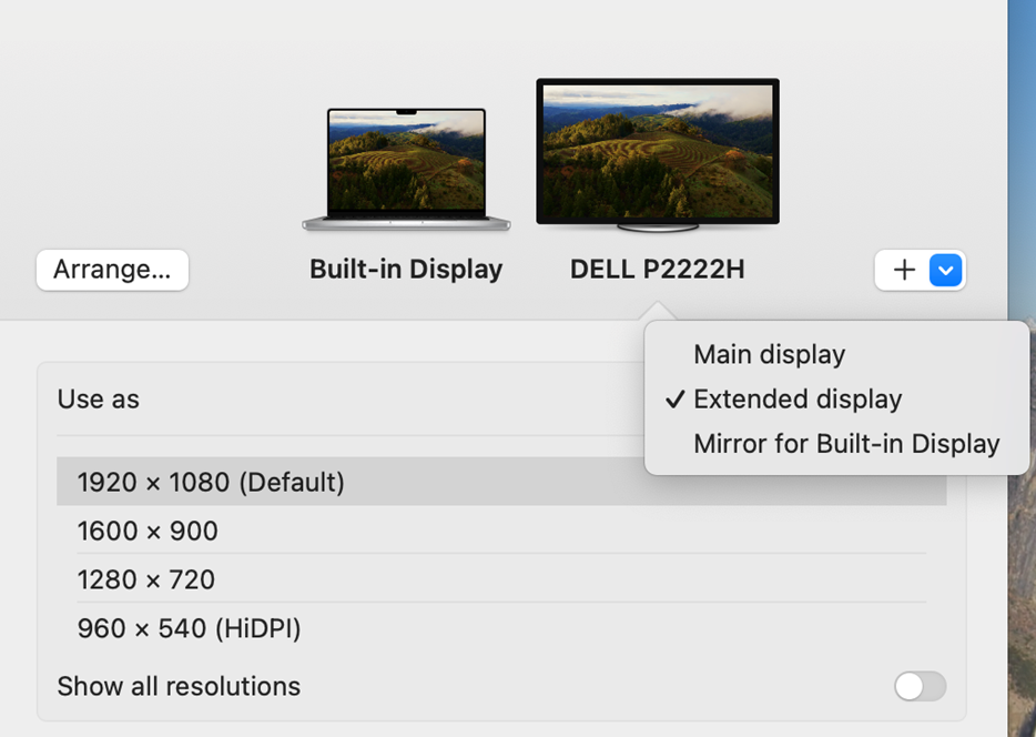 Select Extend desktop to this display