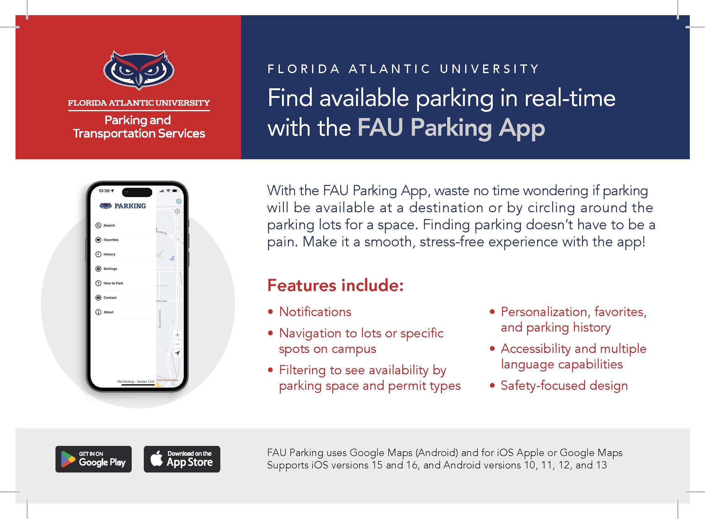 FAU Parking App Information Flyer