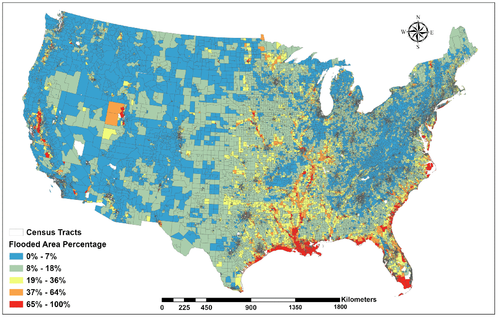 Weibo Liu- Distribution of flooded zone area percentage in each census tract.