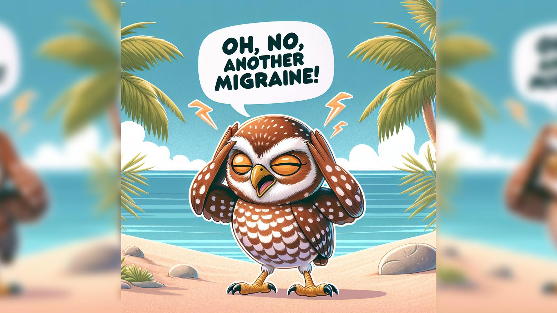 cartoon owl having a migrane headache